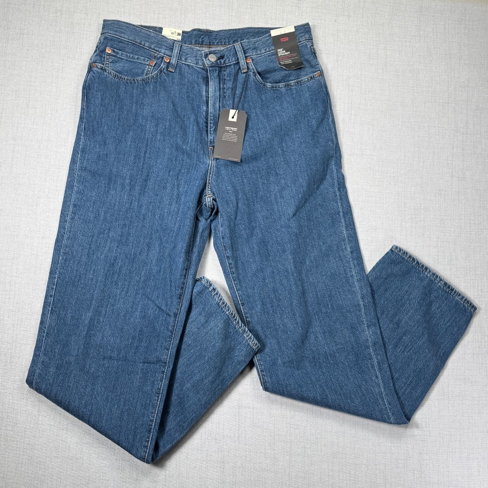 NWT Levi's Premium 568 Loose Straight Jeans Blue Linen Denim Lightweight 34x34